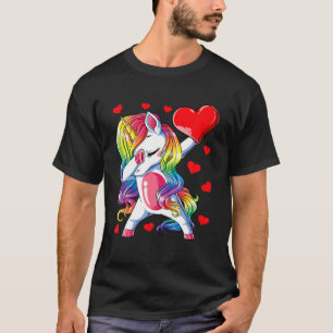 Dabbing Unicorn Heart Valentijnsdag Girl Kind Rain T-shirt