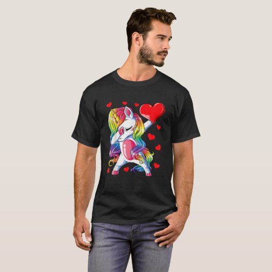 Dabbing Unicorn Heart Valentijnsdag Girls Kinder R T-shirt (Voorkant volledig)