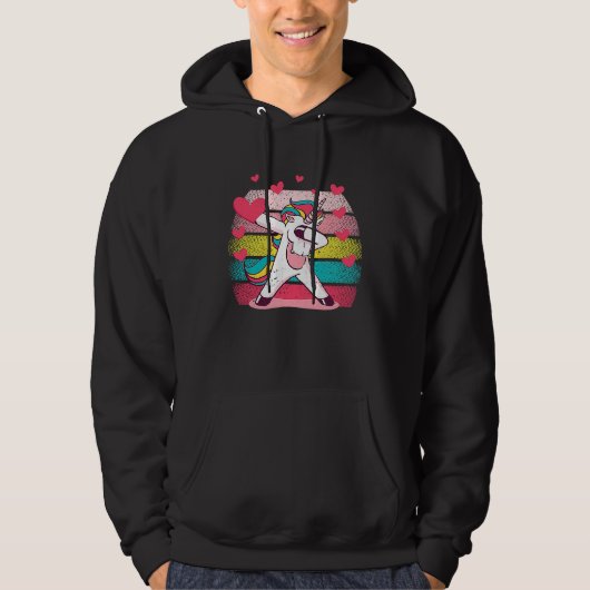 Dabbing Unicorn  Heart Valentine's Day Dab Dance Hoodie (Voorkant)