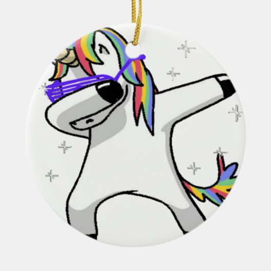Dabbing Unicorn Keramisch Ornament (Voorkant)