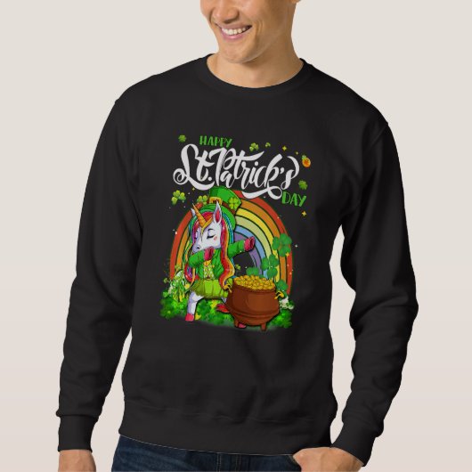 Dabbing Unicorn Leprechaun St Patrick's Day Irish Trui (Voorkant)