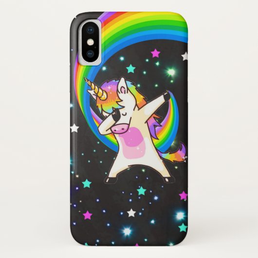 Dabbing Unicorn Neon Glow iPhone X Hoesje (Achterkant)