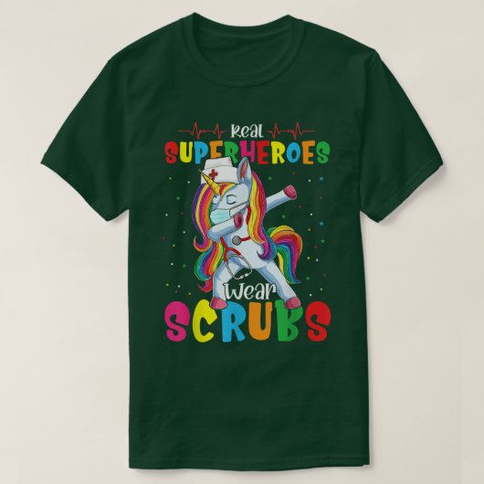 Dabbing Unicorn Nurse Real Superhelds Draag struik T-shirt (Design voorkant)