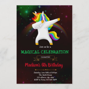 Dabbing unicorn party-uitnodiging kaart