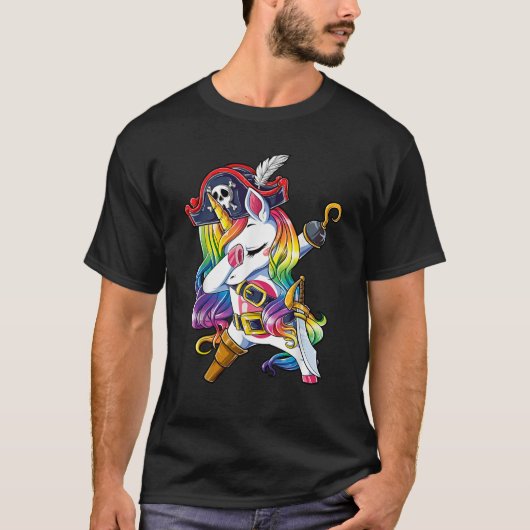 Dabbing Unicorn Pirate Jolly Roger Costume Kinder  T-shirt (Voorkant)