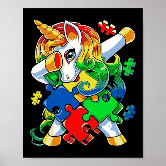 Dabbing Unicorn Puzzle Piece Autism Awareness Cute Poster (Voorkant)