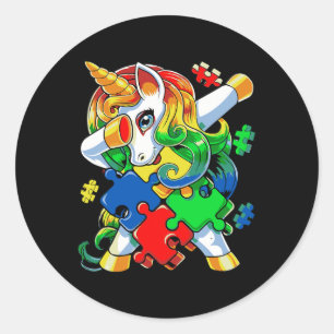 Dabbing Unicorn Puzzle Piece Autism Awareness Cute Ronde Sticker