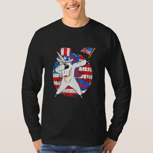 Dabbing Unicorn Rainbow Patriotic American Usa Gir T-shirt (Voorkant)