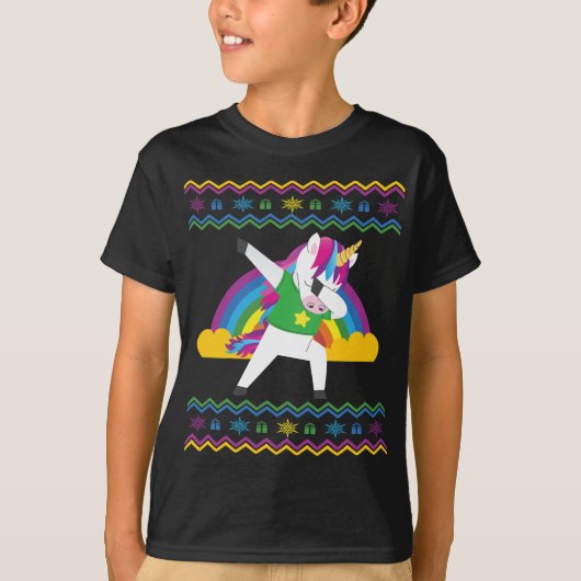 Dabbing Unicorn Rainbow Ugly KerstSweater T-shirt (Voorkant)