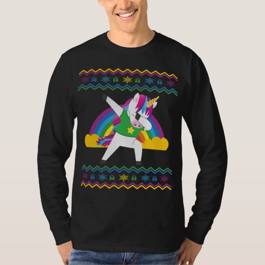 Dabbing Unicorn Rainbow Ugly KerstSweater T-shirt (Voorkant)
