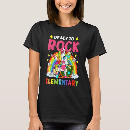 Dabbing Unicorn Ready to Rock Elementary Terug naa T-shirt (Voorkant)