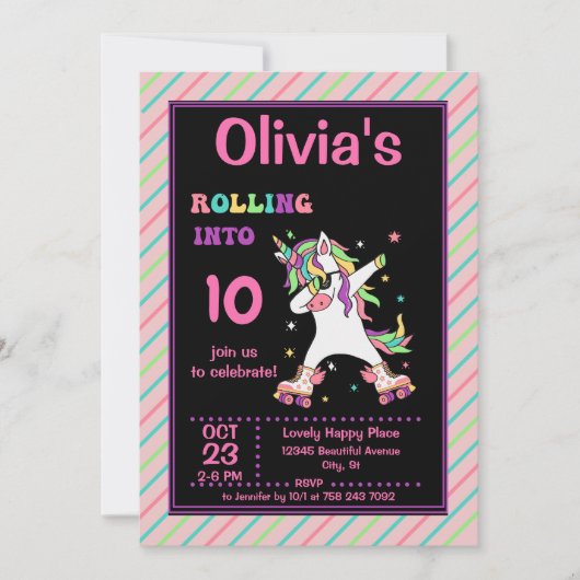 Dabbing Unicorn Roller Skating Birthday Party Invi Kaart (Voorkant)