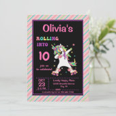 Dabbing Unicorn Roller Skating Birthday Party Invi Kaart (Staand voorkant)