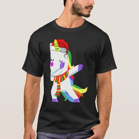 Dabbing Unicorn Santa Hat Kerstfeestdagen T-shirt (Voorkant)