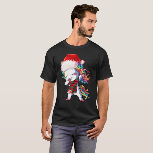 Dabbing Unicorn Santa Hat Kinder kerstmeisjes T-shirt (Voorkant volledig)