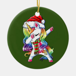 Dabbing Unicorn Santa Kerstman Kinder meisjes Vrou Keramisch Ornament
