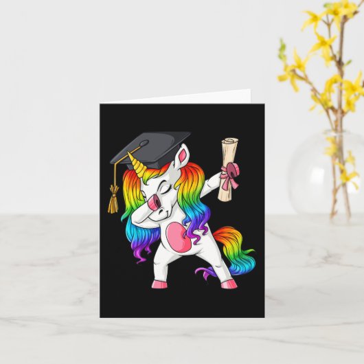 Dabbing Unicorn School Afstuderen Dab Girls Kinder Kaart (Gele Bloem)