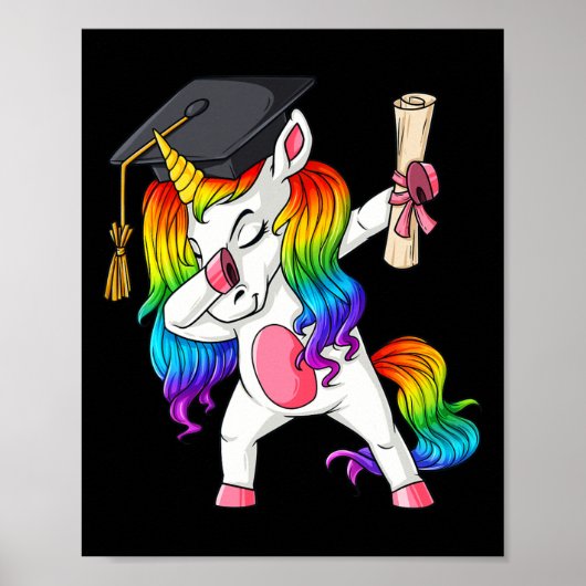 Dabbing Unicorn School Afstuderen Dab Girls Kinder Poster (Voorkant)