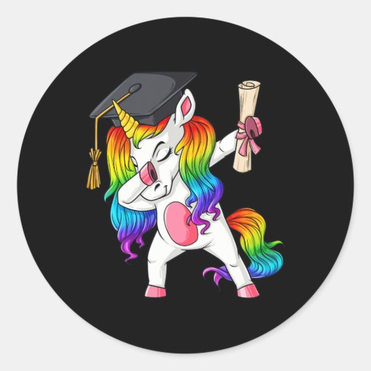 Dabbing Unicorn School Afstuderen Dab Girls Kinder Ronde Sticker (Voorkant)
