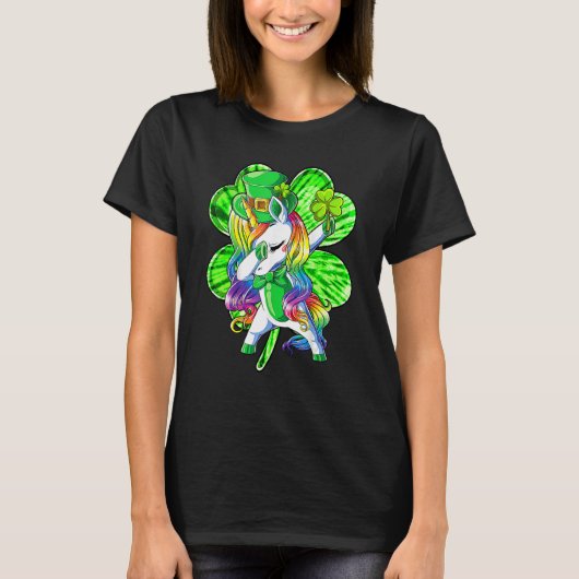 Dabbing Unicorn Shamrock Leprechaun St Patricks Da T-shirt (Voorkant)