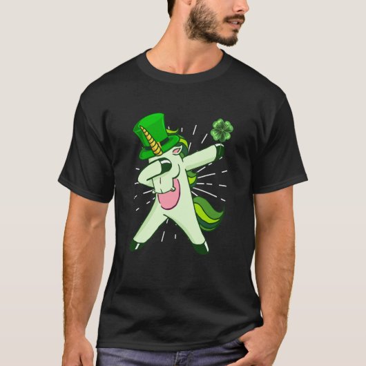 Dabbing unicorn shamrock St Patrick's Day T-shirt (Voorkant)