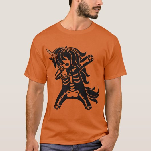 Dabbing Unicorn Skeleton Cool Funny Halloween T-shirt (Voorkant)