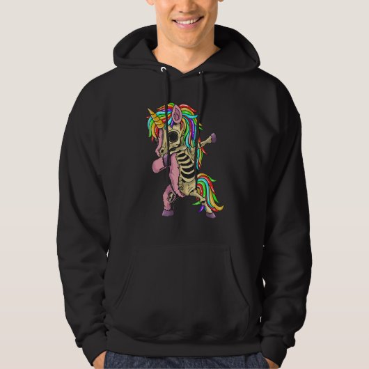 Dabbing Unicorn Skeleton Halloween for Boys Kids Hoodie (Voorkant)