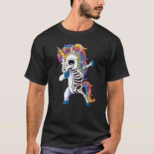 Dabbing Unicorn Skeleton Halloween Girls Dab  1 T-shirt (Voorkant)