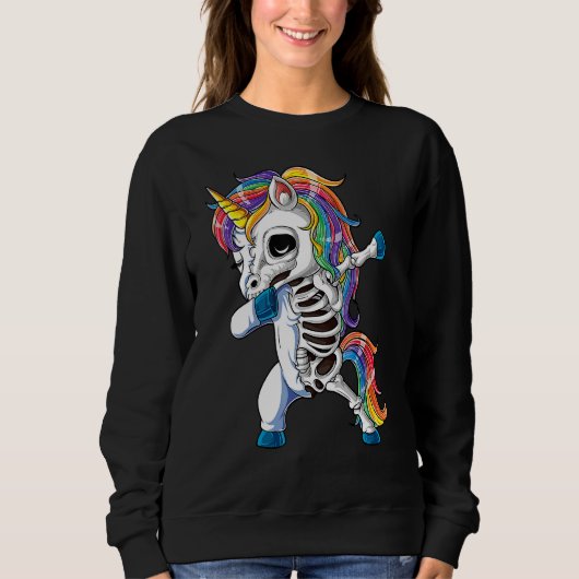 Dabbing Unicorn Skeleton Halloween Girls Dab 1 Trui (Voorkant)