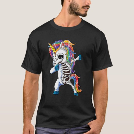 Dabbing Unicorn Skeleton Skulls Halloween Boys Gir T-shirt (Voorkant)