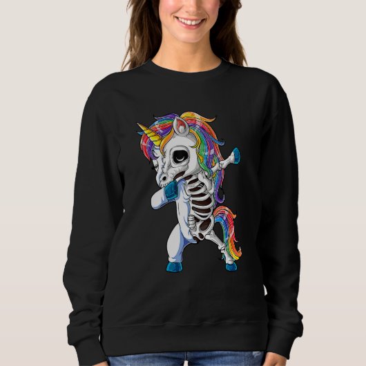 Dabbing Unicorn Skeleton Skulls Halloween Boys Gir Trui (Voorkant)
