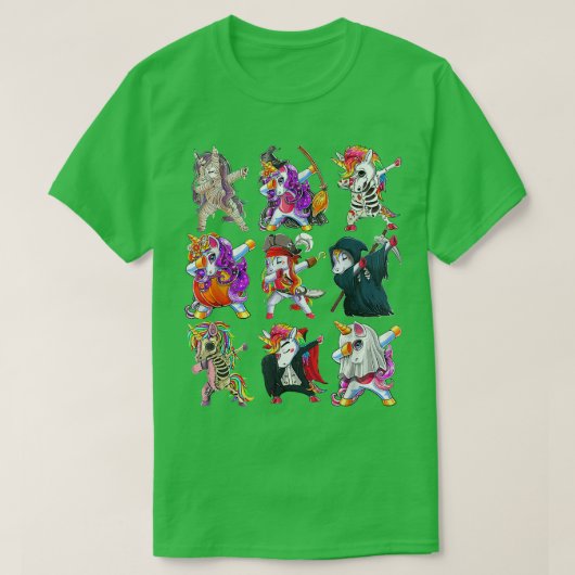 Dabbing Unicorn Skeleton Zombie Pumpkin Mummy Hall T-shirt (Design voorkant)