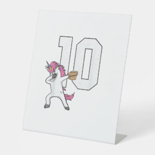 Dabbing Unicorn Softbal Nummer 10 T-Shirt - Zach Reclamebord Met Voetstuk
