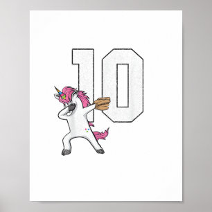 Dabbing Unicorn Softbal Nummer 10 T-Shirt - Zachte Poster