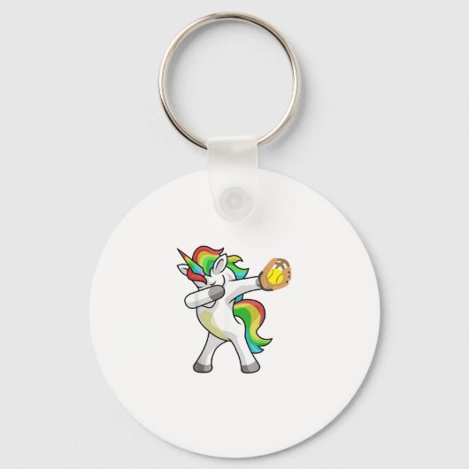 Dabbing Unicorn Softball Player Funny Dab Dance Ra Sleutelhanger (Voorkant)