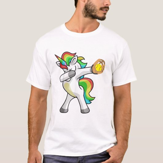 Dabbing Unicorn Softball Player Funny Dab Dance Ra T-shirt (Voorkant)