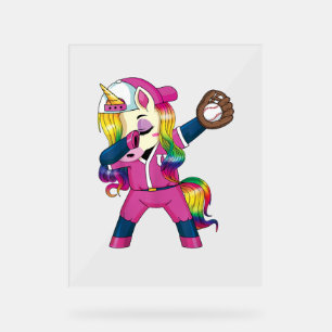 Dabbing Unicorn Softball Rainbow Baseball Girls Te Acryl Bord