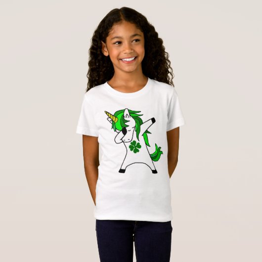 Dabbing Unicorn St. Patrick's Day Green Shamrock T-shirt (Voorkant volledig)