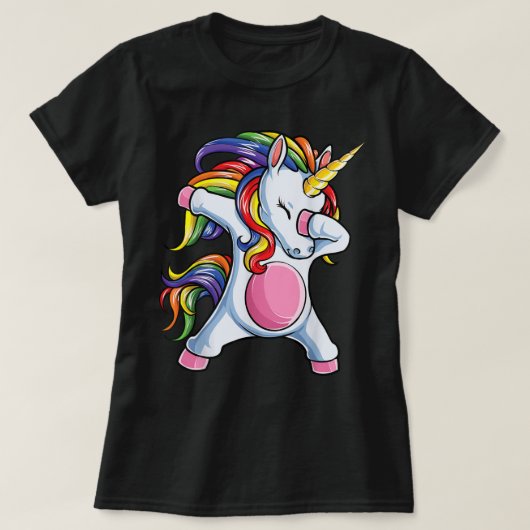 Dabbing Unicorn T Girls Kinder regenboogontsteking T-shirt (Design voorkant)