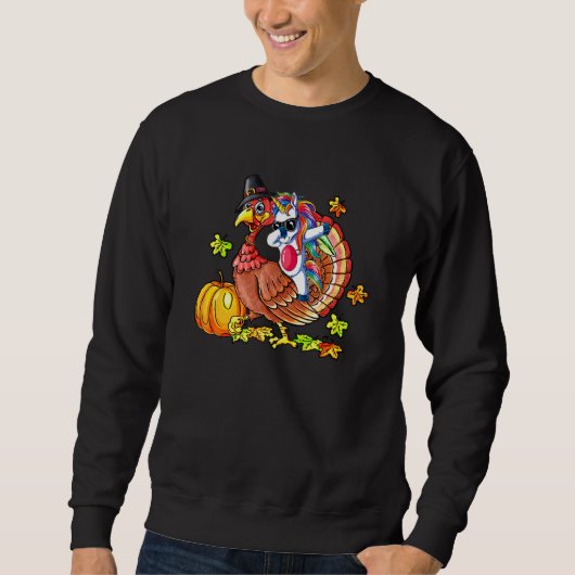 Dabbing Unicorn Turkey Riding Thanksgiving Unicorn Trui (Voorkant)