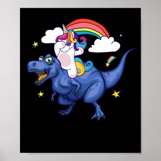 Dabbing Unicorn Tyrannosaurus Rex Dinosaur Rainbow Poster (Voorkant)