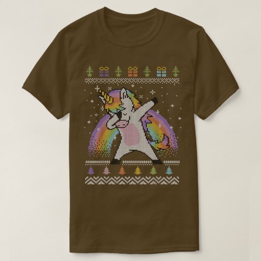 Dabbing Unicorn Ugly KerstSweater Rainbow T-shirt (Design voorkant)