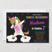 Dabbing Unicorn verjaardagsuitnodiging Magic party Kaart (Voorkant)