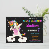 Dabbing Unicorn verjaardagsuitnodiging Magic party Kaart (Staand voorkant)