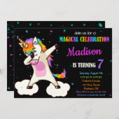 Dabbing Unicorn verjaardagsuitnodiging Magic party Kaart (Voorkant / Achterkant)