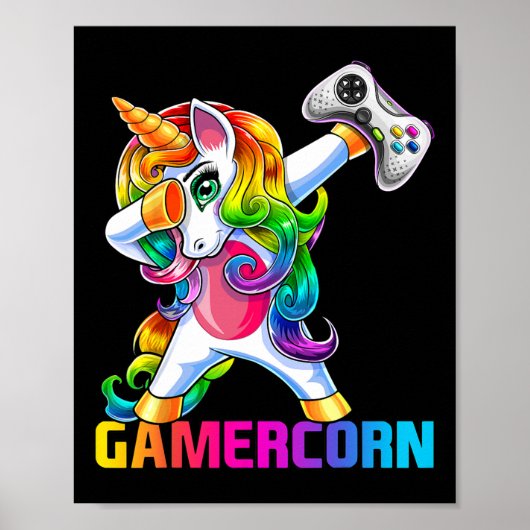 Dabbing Unicorn Video Game Controller Gamer Meisje Poster (Voorkant)