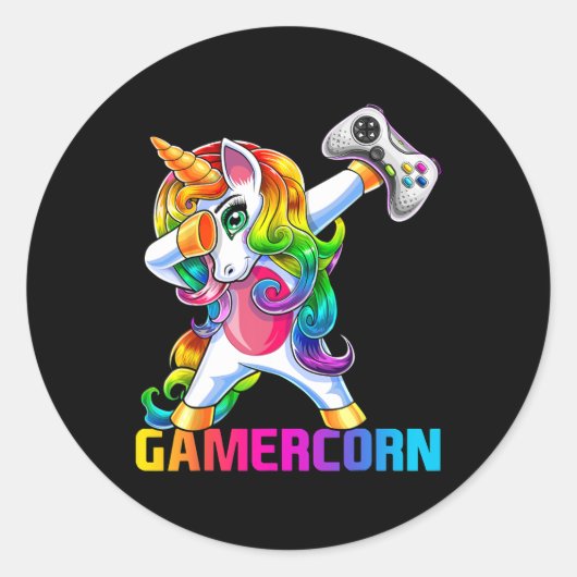 Dabbing Unicorn Video Game Controller Gamer Meisje Ronde Sticker (Voorkant)