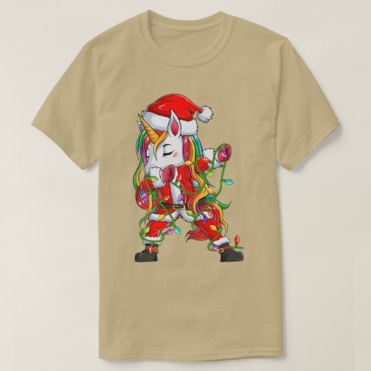 Dabbing Unicorn Xmas Licht Funny Santa Unicorn Ch T-shirt (Design voorkant)