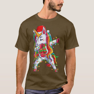 Dabbing Unicorn Xmas Licht Santa Unicorn Christma T-shirt