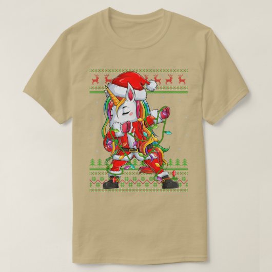 Dabbing Unicorn Xmas licht Ugly Santa Unicorn Chr. T-shirt (Design voorkant)